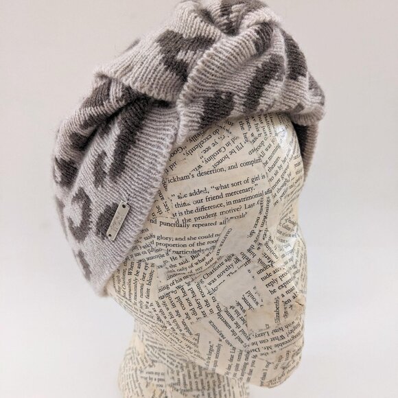 Cashmere Merino Wool Blend Leopard Print Headband, Beige/Brown - Picture 2 of 3